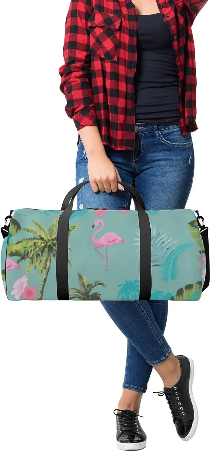 Sports Gym Bag for Women and Men Waterproof Flamingo Tropical Pattern Hawaii Summer Green Duffel Bag Lightweight Carryon Traveling Boarding Gripsack