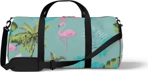 Sports Gym Bag for Women and Men Waterproof Flamingo Tropical Pattern Hawaii Summer Green Duffel Bag Lightweight Carryon Traveling Boarding Gripsack
