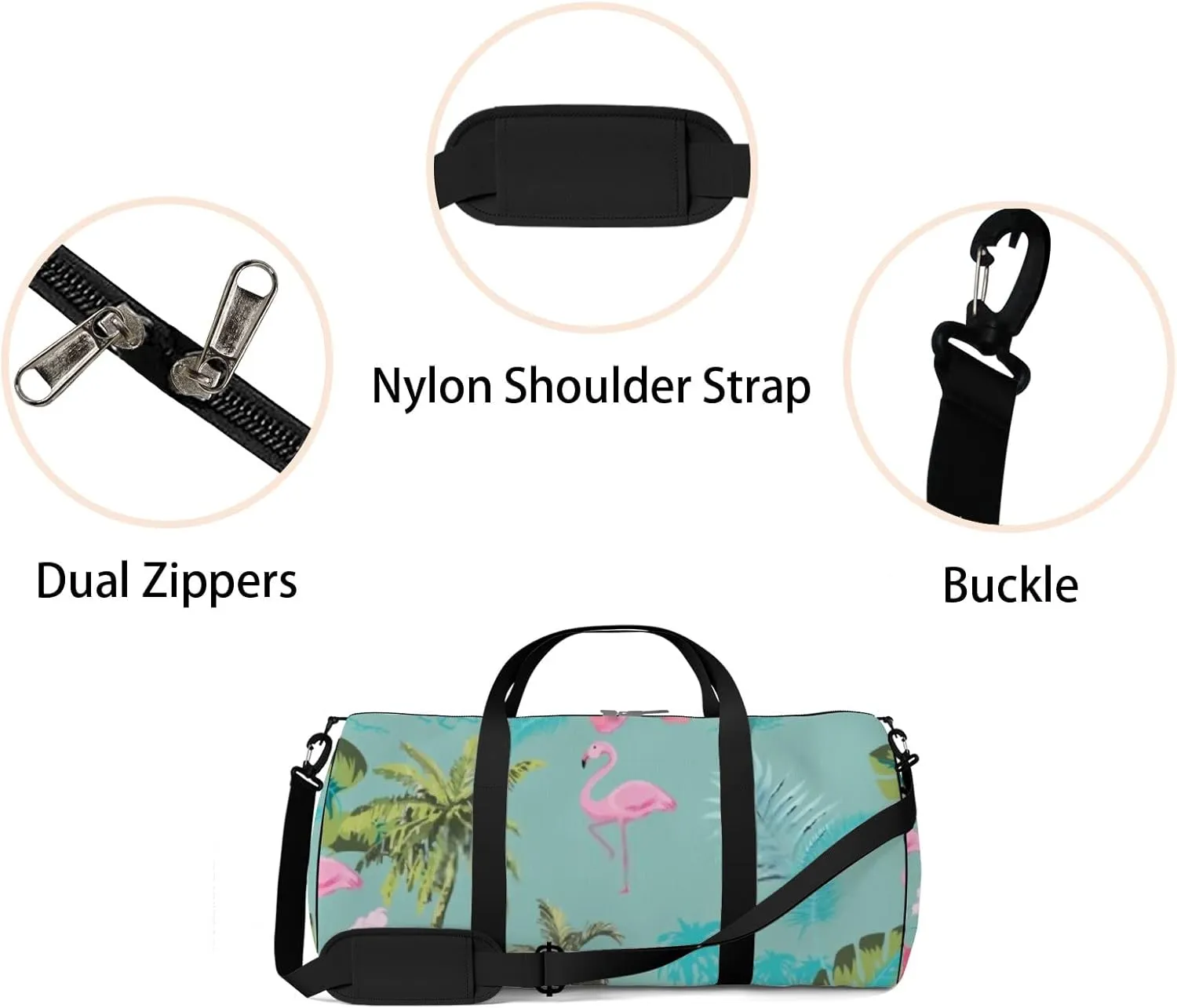 Sports Gym Bag for Women and Men Waterproof Flamingo Tropical Pattern Hawaii Summer Green Duffel Bag Lightweight Carryon Traveling Boarding Gripsack