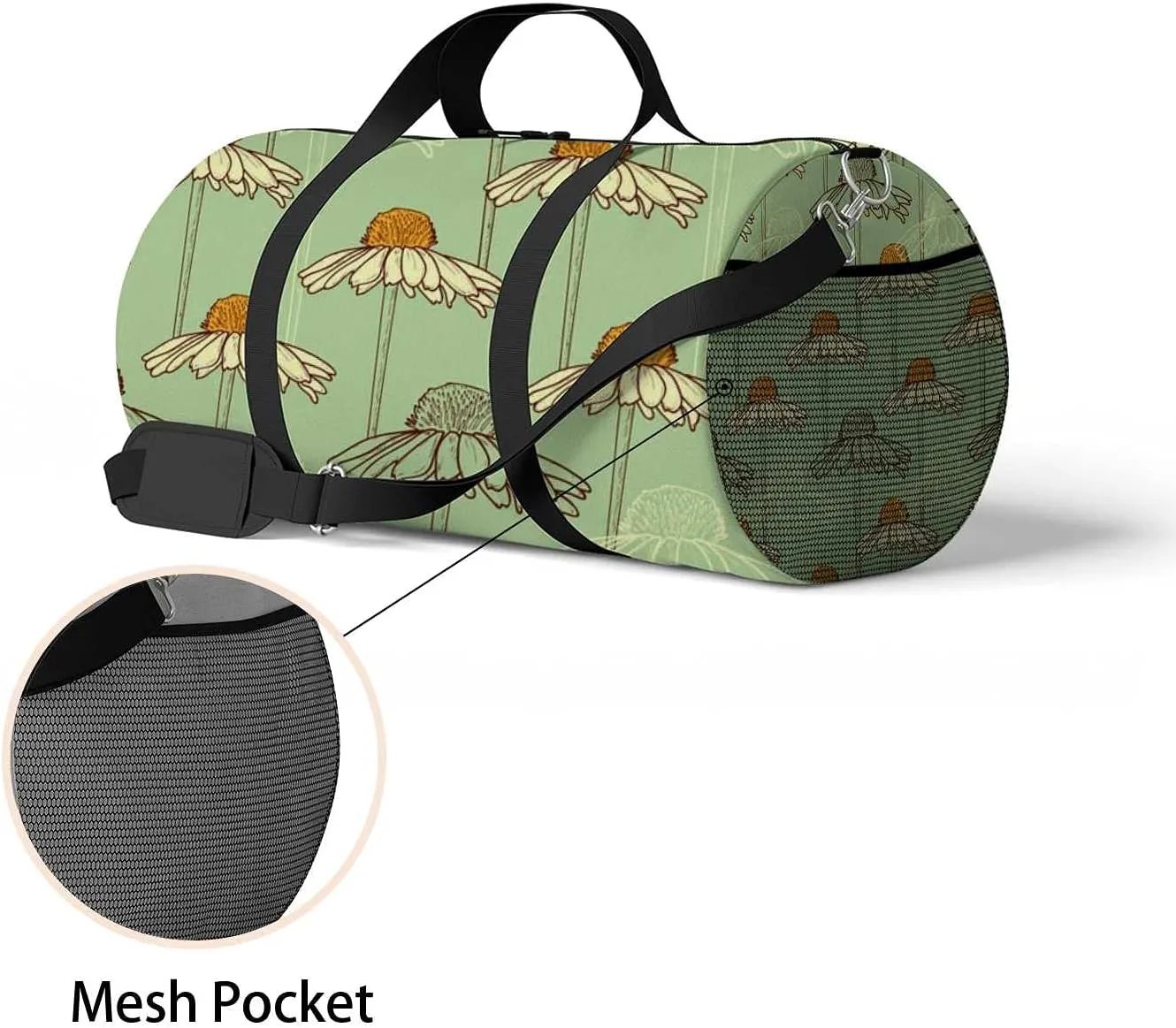 Sports Gym Bag for Women and Men Waterproof Floral Pattern Chamomile Duffel Bag Lightweight Carryon Traveling Boarding Gripsack