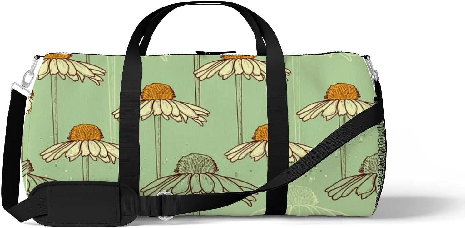 Sports Gym Bag for Women and Men Waterproof Floral Pattern Chamomile Duffel Bag Lightweight Carryon Traveling Boarding Gripsack