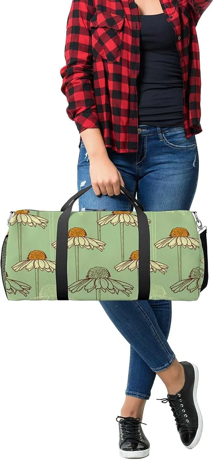 Sports Gym Bag for Women and Men Waterproof Floral Pattern Chamomile Duffel Bag Lightweight Carryon Traveling Boarding Gripsack