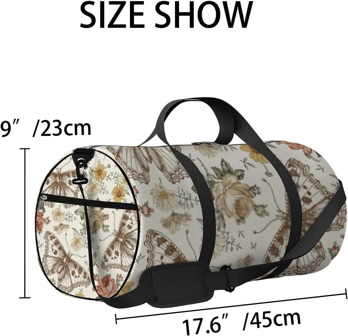 Sports Gym Bag for Women and Men Waterproof Flowers Butterflies Vintage Drawing Duffel Bag Lightweight Carryon Traveling Boarding Gripsack