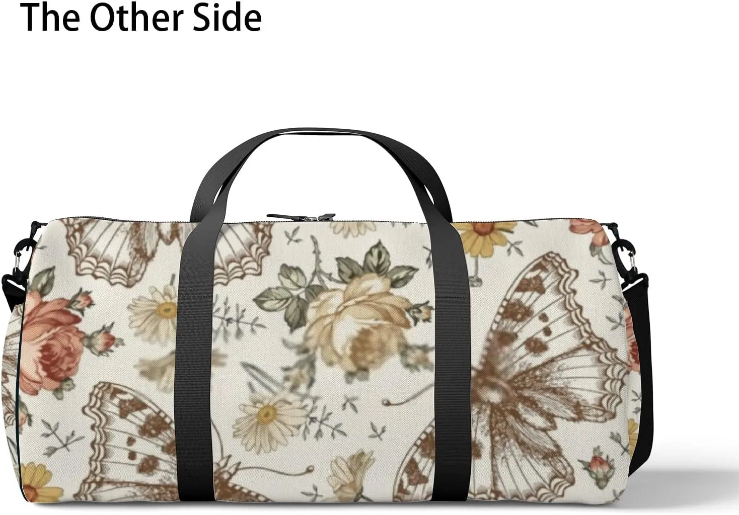 Sports Gym Bag for Women and Men Waterproof Flowers Butterflies Vintage Drawing Duffel Bag Lightweight Carryon Traveling Boarding Gripsack