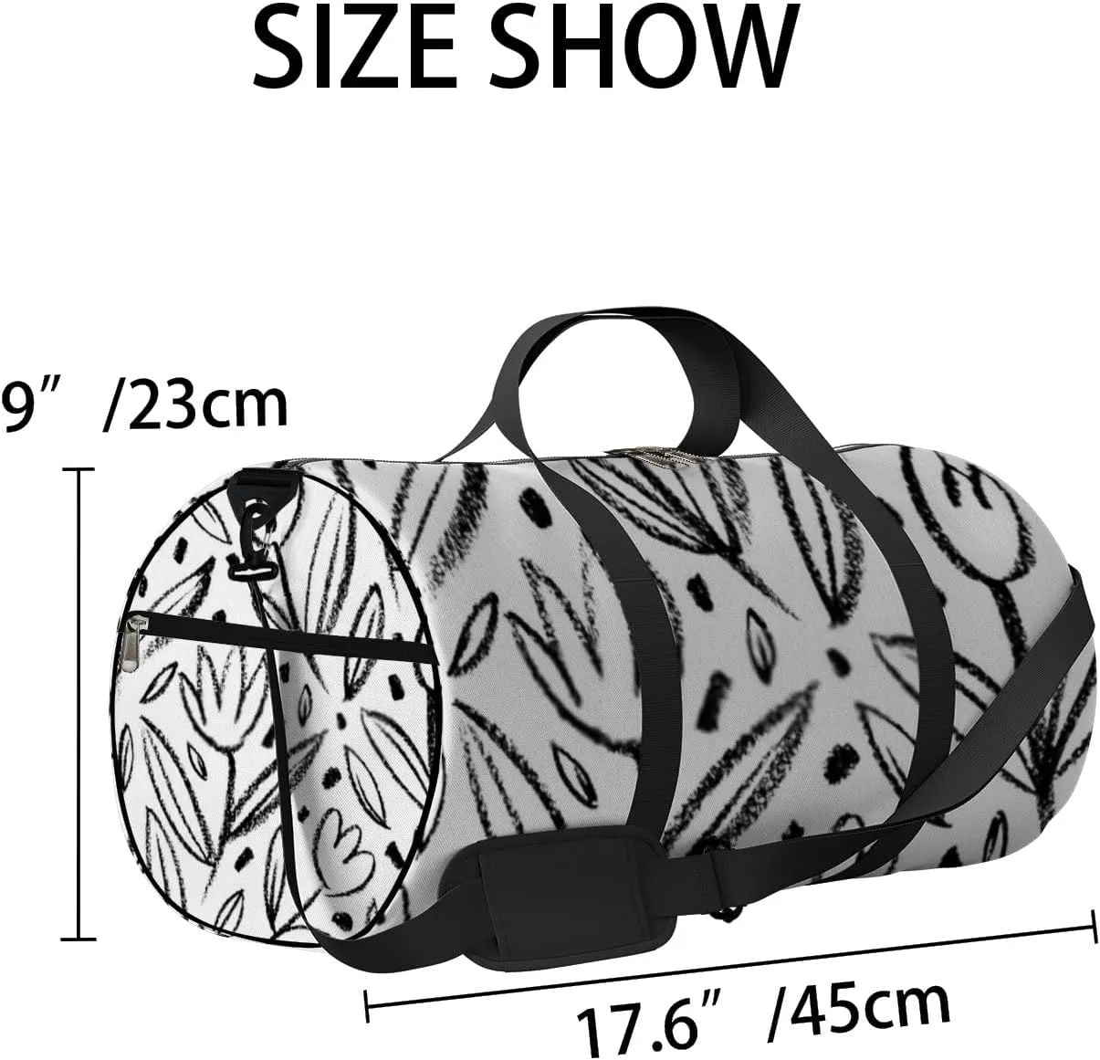 Sports Gym Bag for Women and Men Waterproof Flowers Pattern Sketch Style Black Duffel Bag Lightweight Carryon Traveling Boarding Gripsack