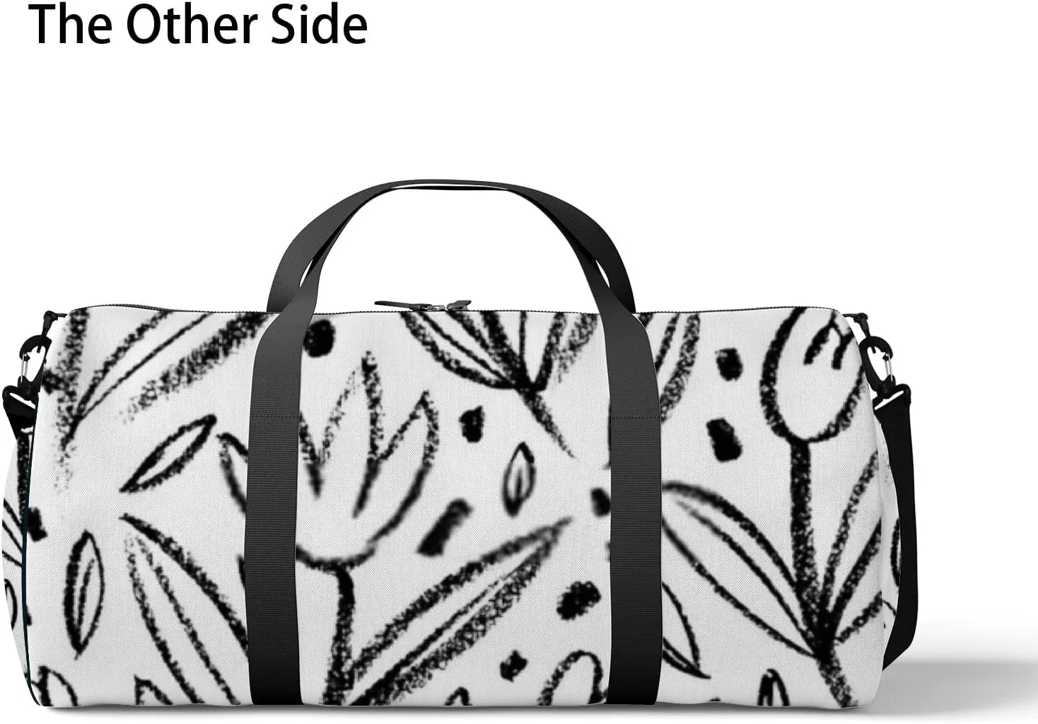 Sports Gym Bag for Women and Men Waterproof Flowers Pattern Sketch Style Black Duffel Bag Lightweight Carryon Traveling Boarding Gripsack