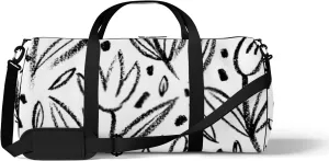 Sports Gym Bag for Women and Men Waterproof Flowers Pattern Sketch Style Black Duffel Bag Lightweight Carryon Traveling Boarding Gripsack
