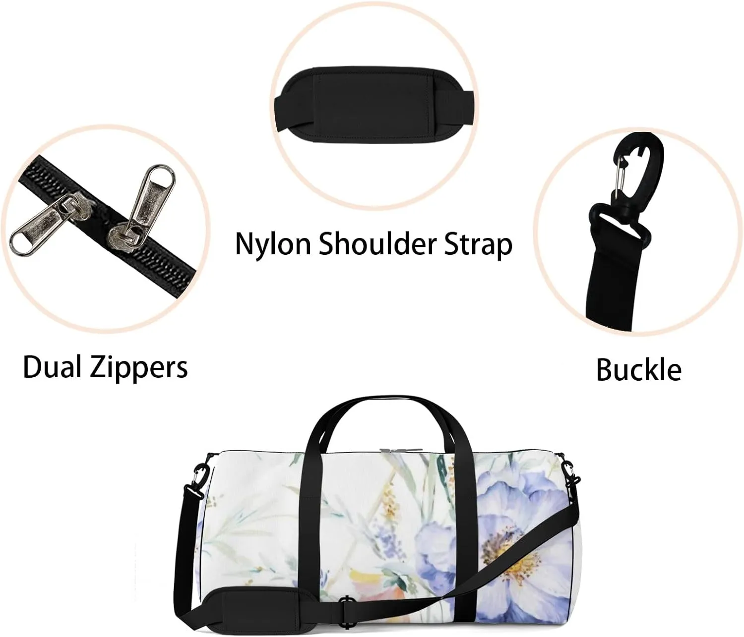 Sports Gym Bag for Women and Men Waterproof Flowers Watercolor Pattern Duffel Bag Lightweight Carryon Traveling Boarding Gripsack