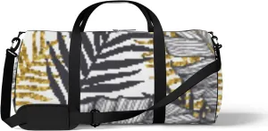 Sports Gym Bag for Women and Men Waterproof Golden Palm Leaves Pattern Duffel Bag Lightweight Carryon Traveling Boarding Gripsack