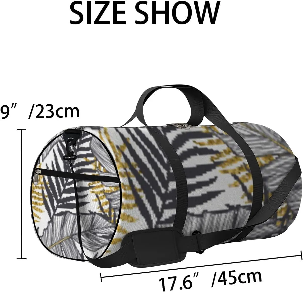Sports Gym Bag for Women and Men Waterproof Golden Palm Leaves Pattern Duffel Bag Lightweight Carryon Traveling Boarding Gripsack