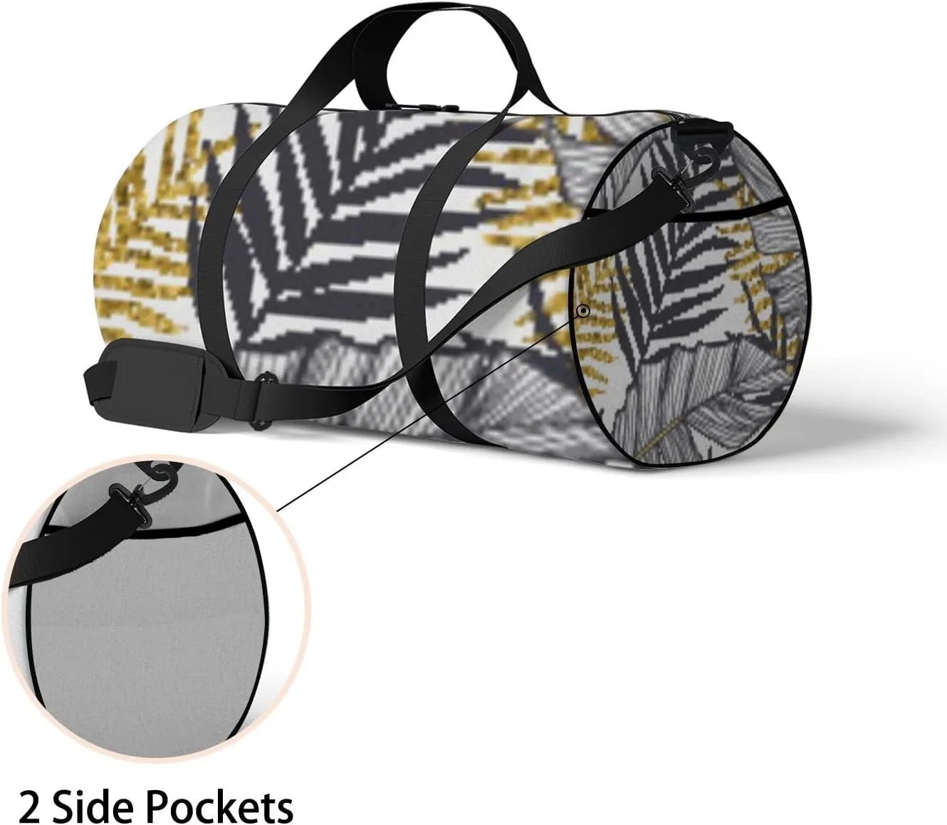 Sports Gym Bag for Women and Men Waterproof Golden Palm Leaves Pattern Duffel Bag Lightweight Carryon Traveling Boarding Gripsack