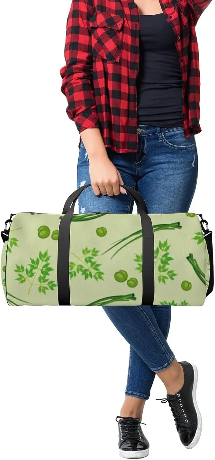 Sports Gym Bag for Women and Men Waterproof Green Parsley Peas Onions Pattern Duffel Bag Lightweight Carryon Traveling Boarding Gripsack