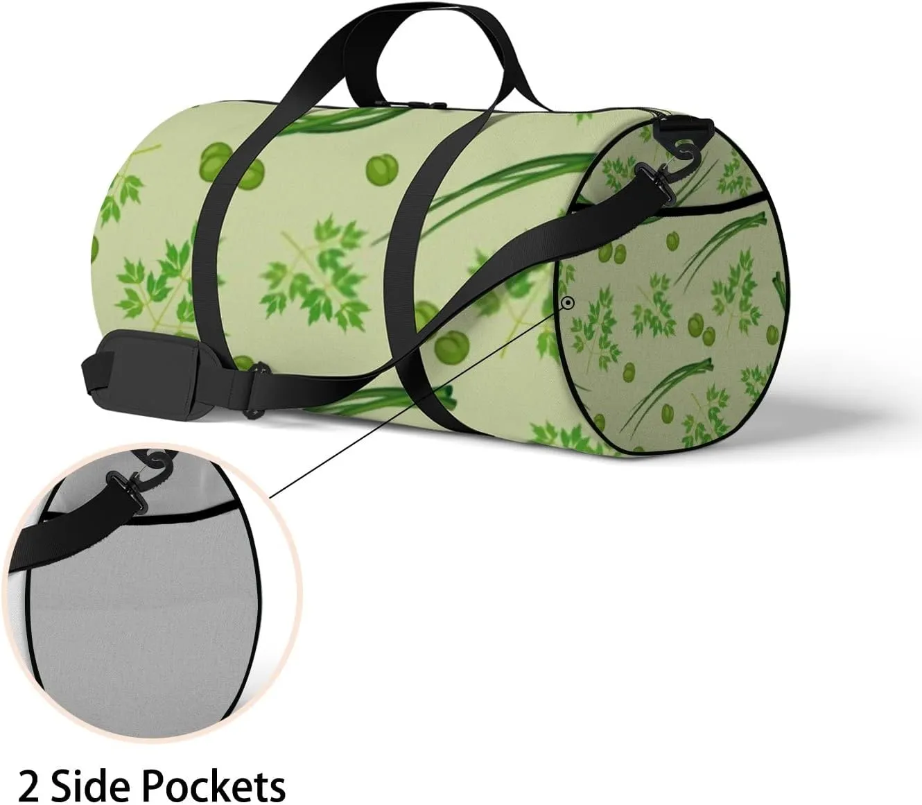 Sports Gym Bag for Women and Men Waterproof Green Parsley Peas Onions Pattern Duffel Bag Lightweight Carryon Traveling Boarding Gripsack