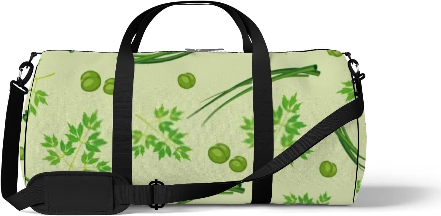 Sports Gym Bag for Women and Men Waterproof Green Parsley Peas Onions Pattern Duffel Bag Lightweight Carryon Traveling Boarding Gripsack