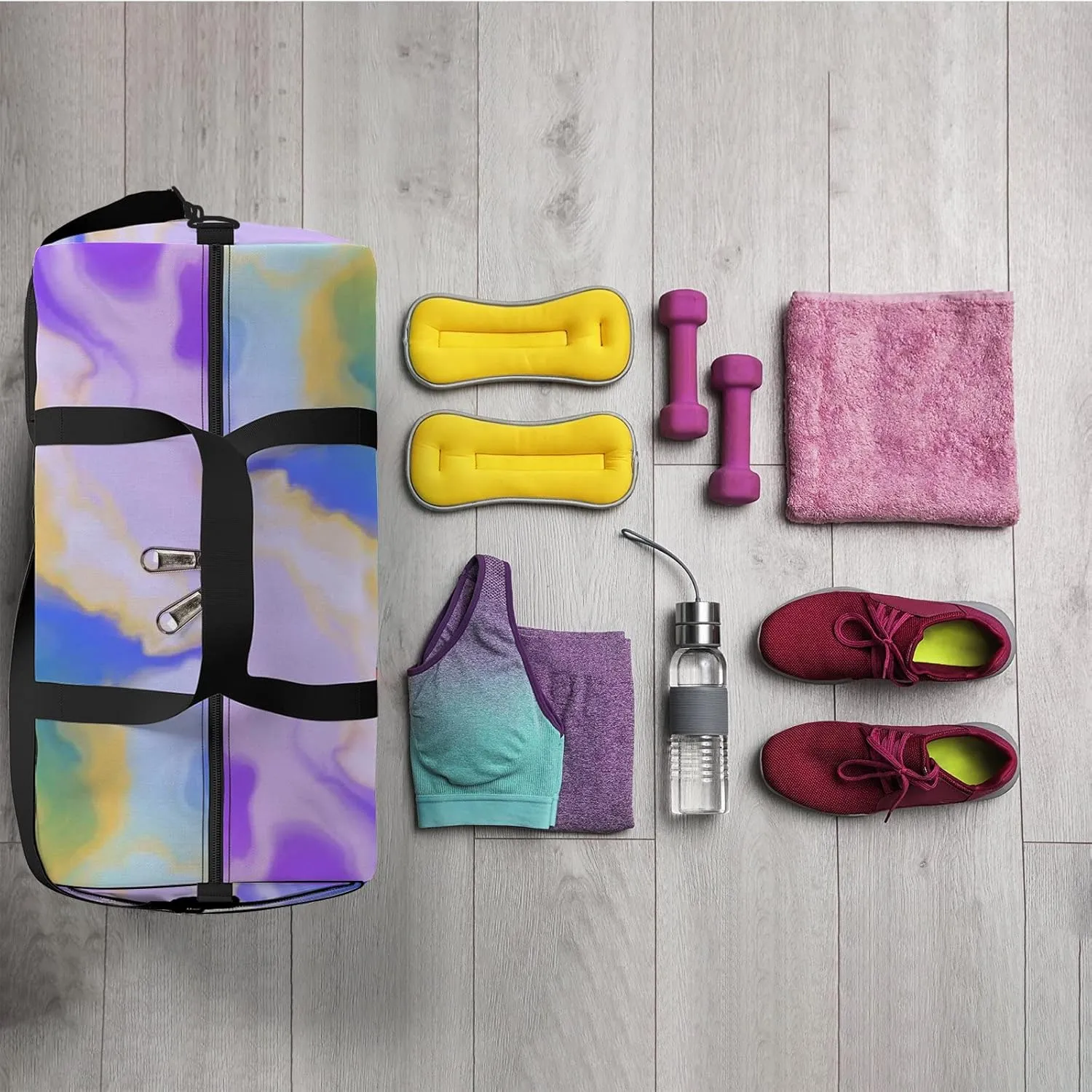 Sports Gym Bag for Women and Men Waterproof Hand Painted Artistic Style Duffel Bag Lightweight Carryon Traveling Boarding Gripsack