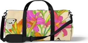 Sports Gym Bag for Women and Men Waterproof Lily Flowers Summer Pattern Duffel Bag Lightweight Carryon Traveling Boarding Gripsack