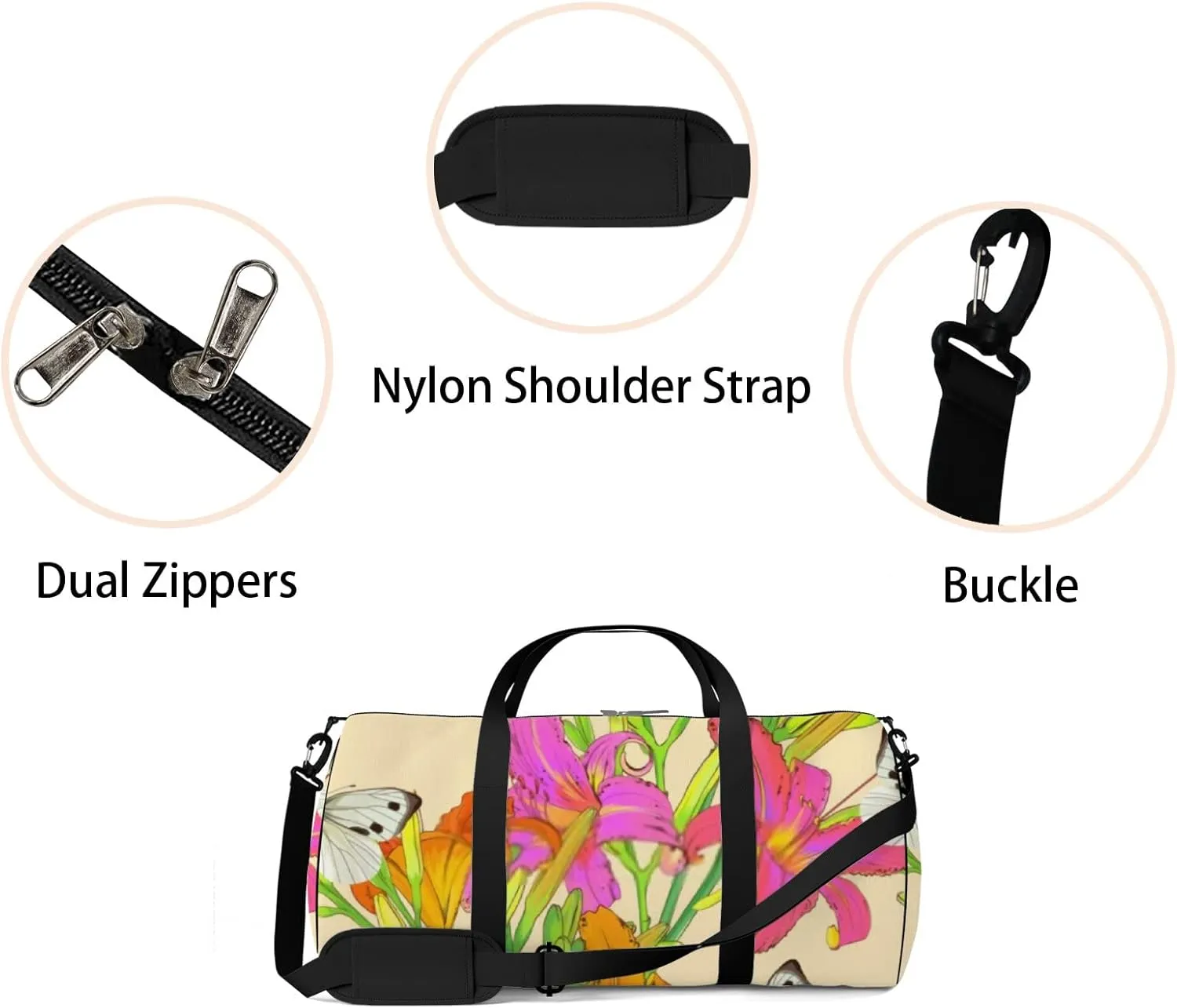 Sports Gym Bag for Women and Men Waterproof Lily Flowers Summer Pattern Duffel Bag Lightweight Carryon Traveling Boarding Gripsack