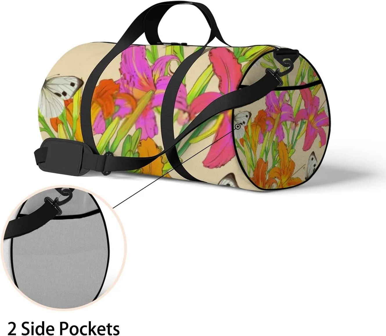 Sports Gym Bag for Women and Men Waterproof Lily Flowers Summer Pattern Duffel Bag Lightweight Carryon Traveling Boarding Gripsack