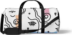 Sports Gym Bag for Women and Men Waterproof Modern Pattern Female Faces Duffel Bag Lightweight Carryon Traveling Boarding Gripsack
