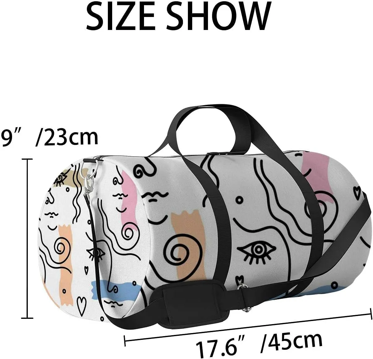 Sports Gym Bag for Women and Men Waterproof Modern Pattern Female Faces Duffel Bag Lightweight Carryon Traveling Boarding Gripsack