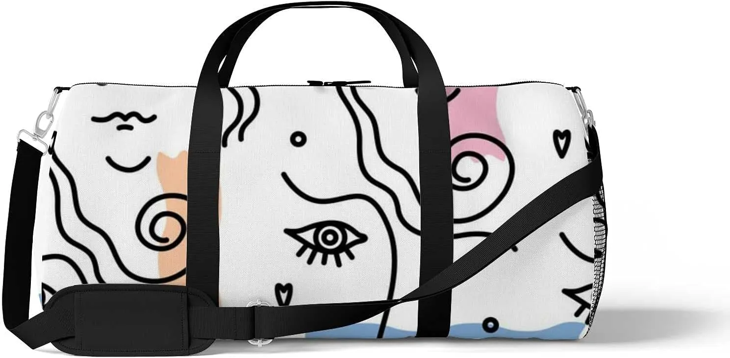 Sports Gym Bag for Women and Men Waterproof Modern Pattern Female Faces Duffel Bag Lightweight Carryon Traveling Boarding Gripsack