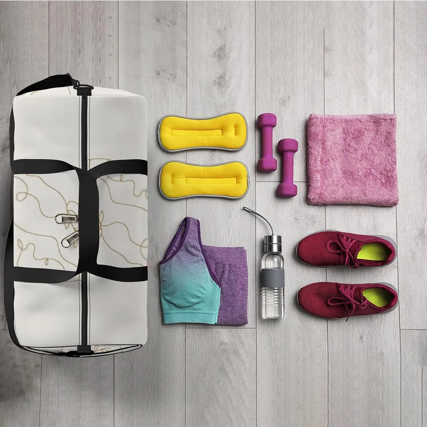 Sports Gym Bag for Women and Men Waterproof Outline Silhouette Line Art Duffel Bag Lightweight Carryon Traveling Boarding Gripsack