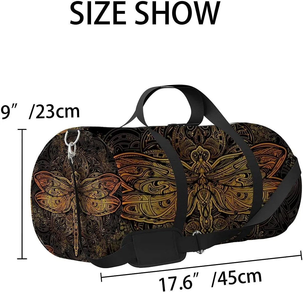 Sports Gym Bag for Women and Men Waterproof Pattern Golden Ornate Stylized Duffel Bag Lightweight Carryon Traveling Boarding Gripsack