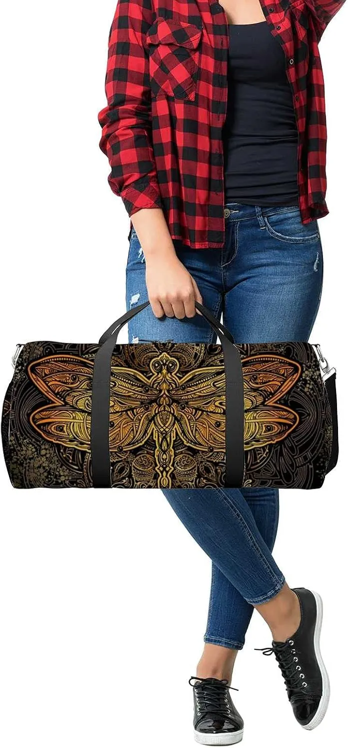 Sports Gym Bag for Women and Men Waterproof Pattern Golden Ornate Stylized Duffel Bag Lightweight Carryon Traveling Boarding Gripsack