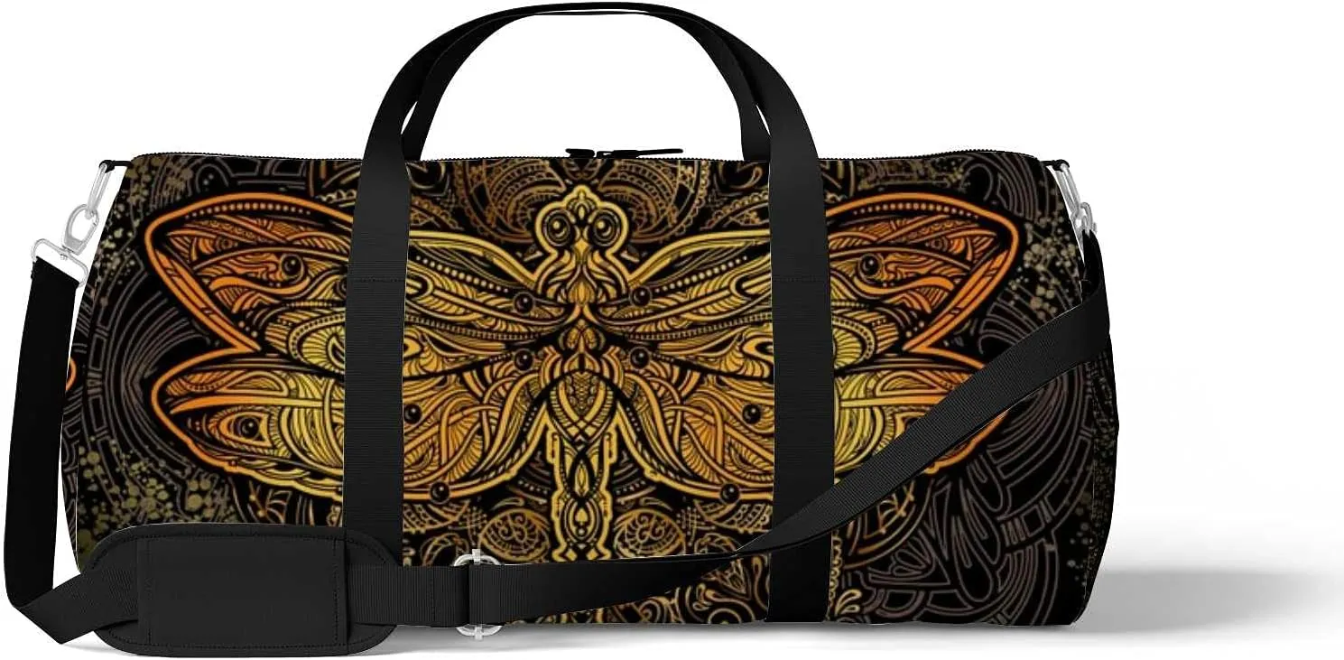 Sports Gym Bag for Women and Men Waterproof Pattern Golden Ornate Stylized Duffel Bag Lightweight Carryon Traveling Boarding Gripsack