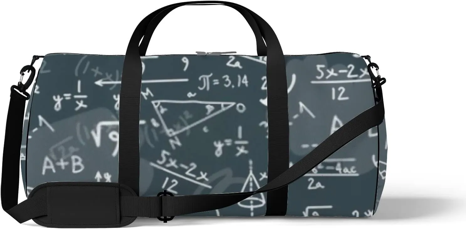 Sports Gym Bag for Women and Men Waterproof Sketch Geometrical Pattern Black Duffel Bag Lightweight Carryon Traveling Boarding Gripsack