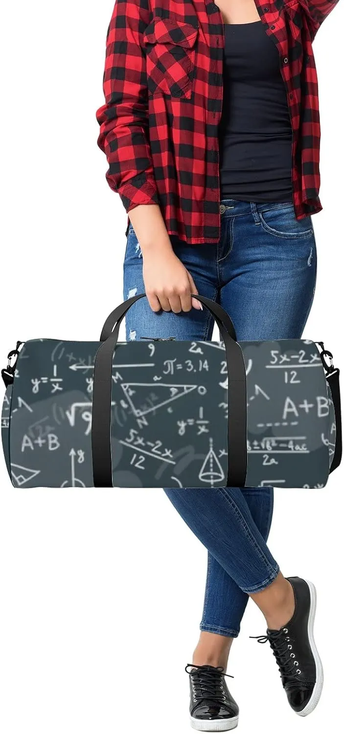 Sports Gym Bag for Women and Men Waterproof Sketch Geometrical Pattern Black Duffel Bag Lightweight Carryon Traveling Boarding Gripsack