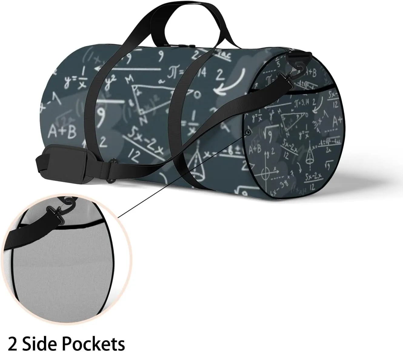 Sports Gym Bag for Women and Men Waterproof Sketch Geometrical Pattern Black Duffel Bag Lightweight Carryon Traveling Boarding Gripsack