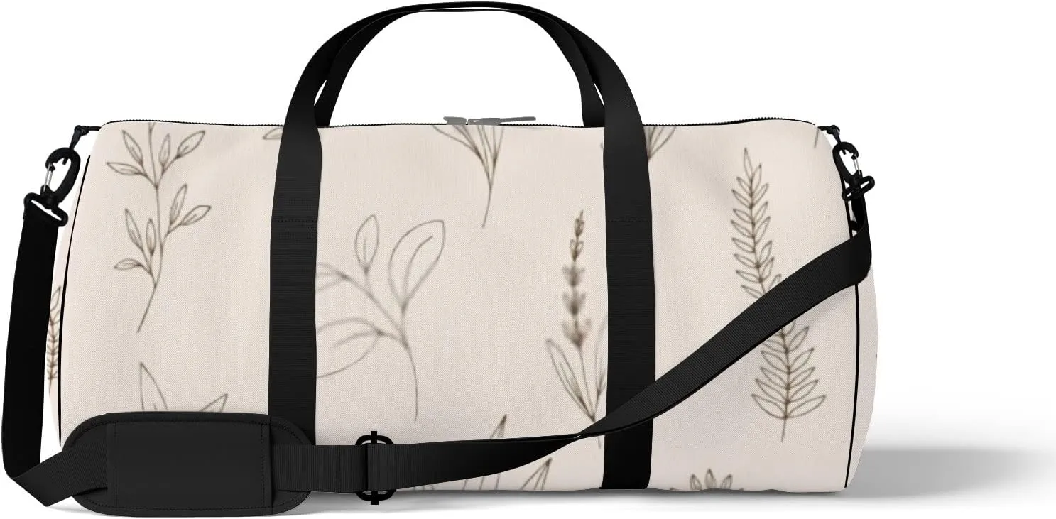 Sports Gym Bag for Women and Men Waterproof Sketch Leaves Duffel Bag Lightweight Carryon Traveling Boarding Gripsack