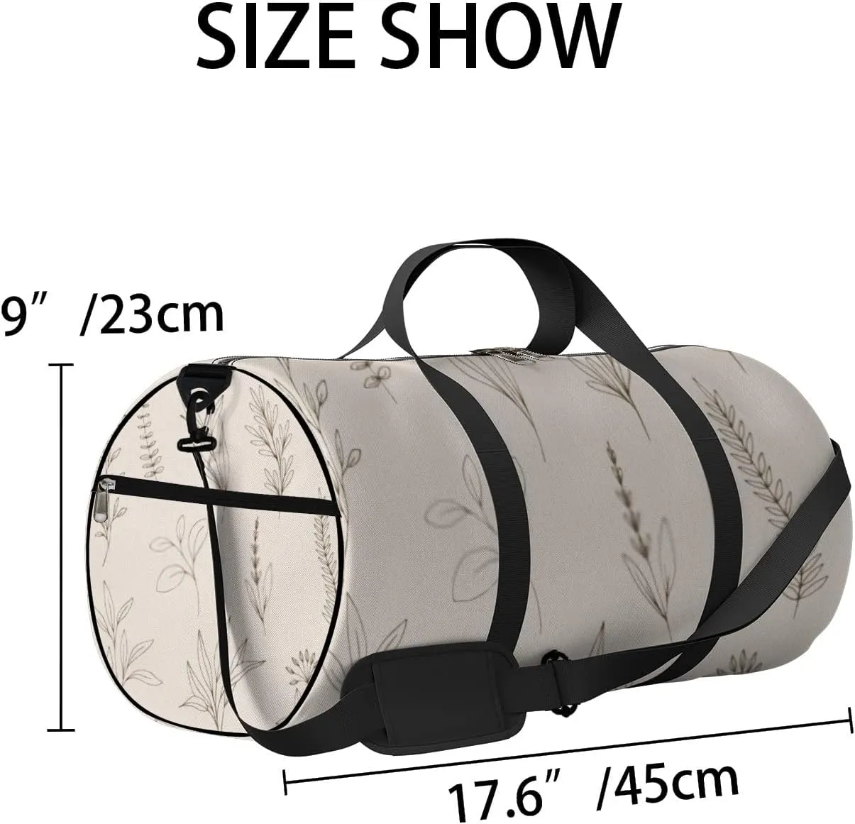 Sports Gym Bag for Women and Men Waterproof Sketch Leaves Duffel Bag Lightweight Carryon Traveling Boarding Gripsack