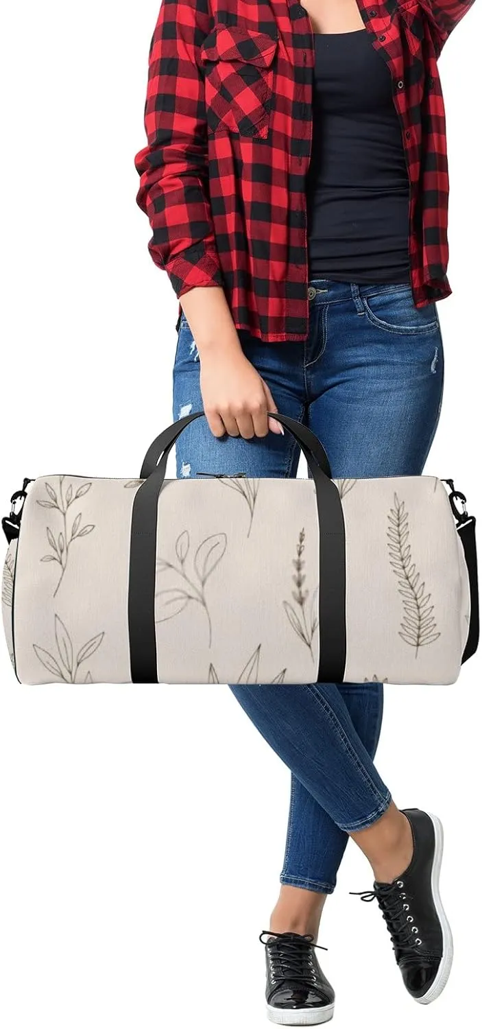 Sports Gym Bag for Women and Men Waterproof Sketch Leaves Duffel Bag Lightweight Carryon Traveling Boarding Gripsack