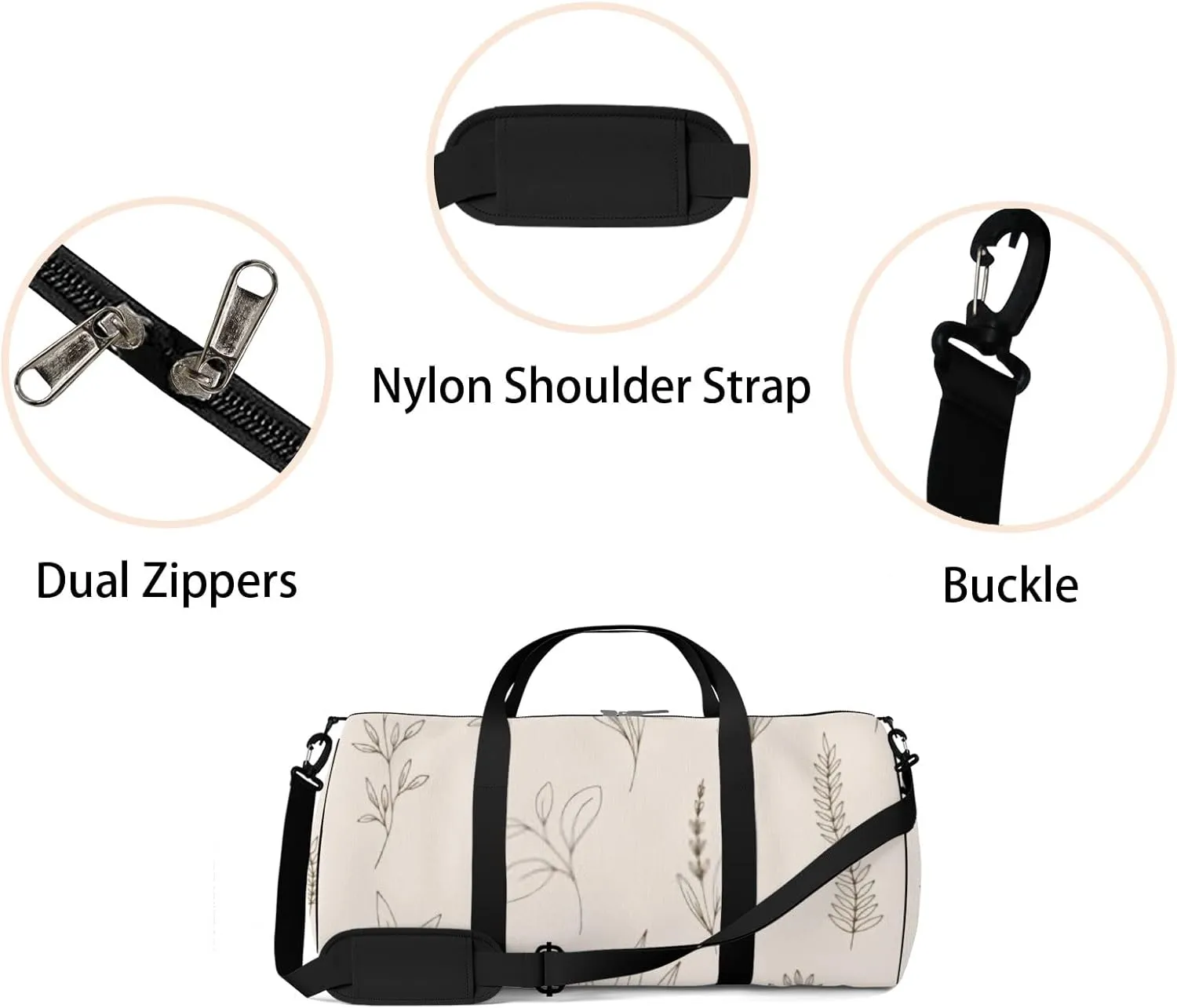 Sports Gym Bag for Women and Men Waterproof Sketch Leaves Duffel Bag Lightweight Carryon Traveling Boarding Gripsack
