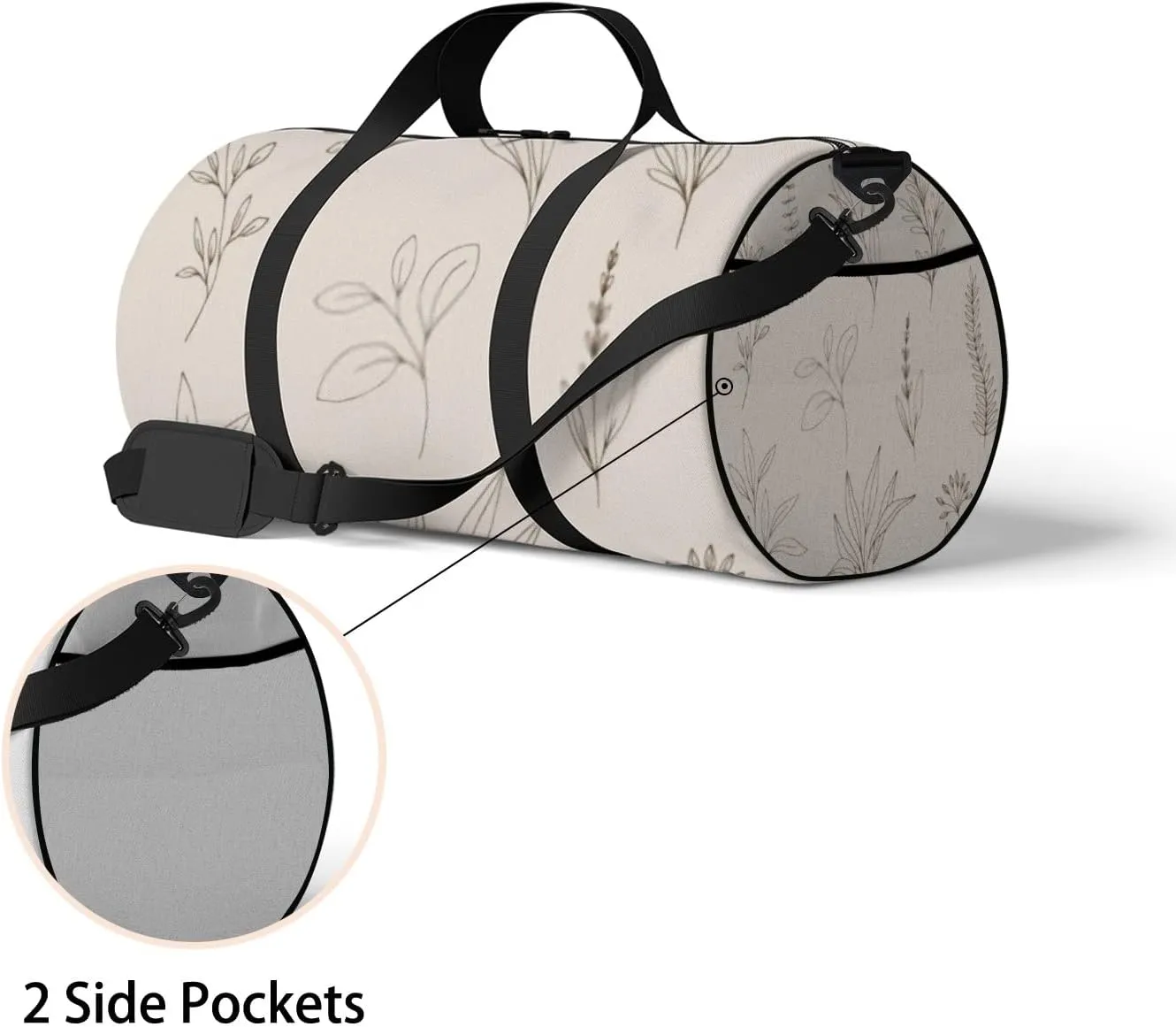 Sports Gym Bag for Women and Men Waterproof Sketch Leaves Duffel Bag Lightweight Carryon Traveling Boarding Gripsack