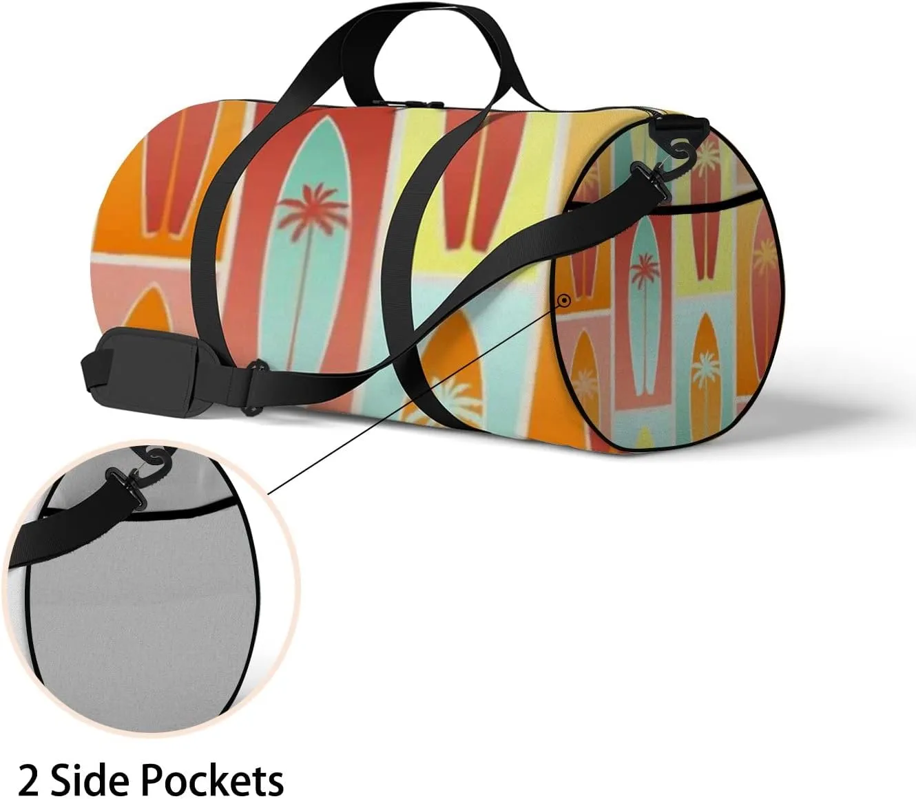 Sports Gym Bag for Women and Men Waterproof Summer Surfboards Palm Tree Duffel Bag Lightweight Carryon Traveling Boarding Gripsack