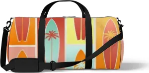 Sports Gym Bag for Women and Men Waterproof Summer Surfboards Palm Tree Duffel Bag Lightweight Carryon Traveling Boarding Gripsack
