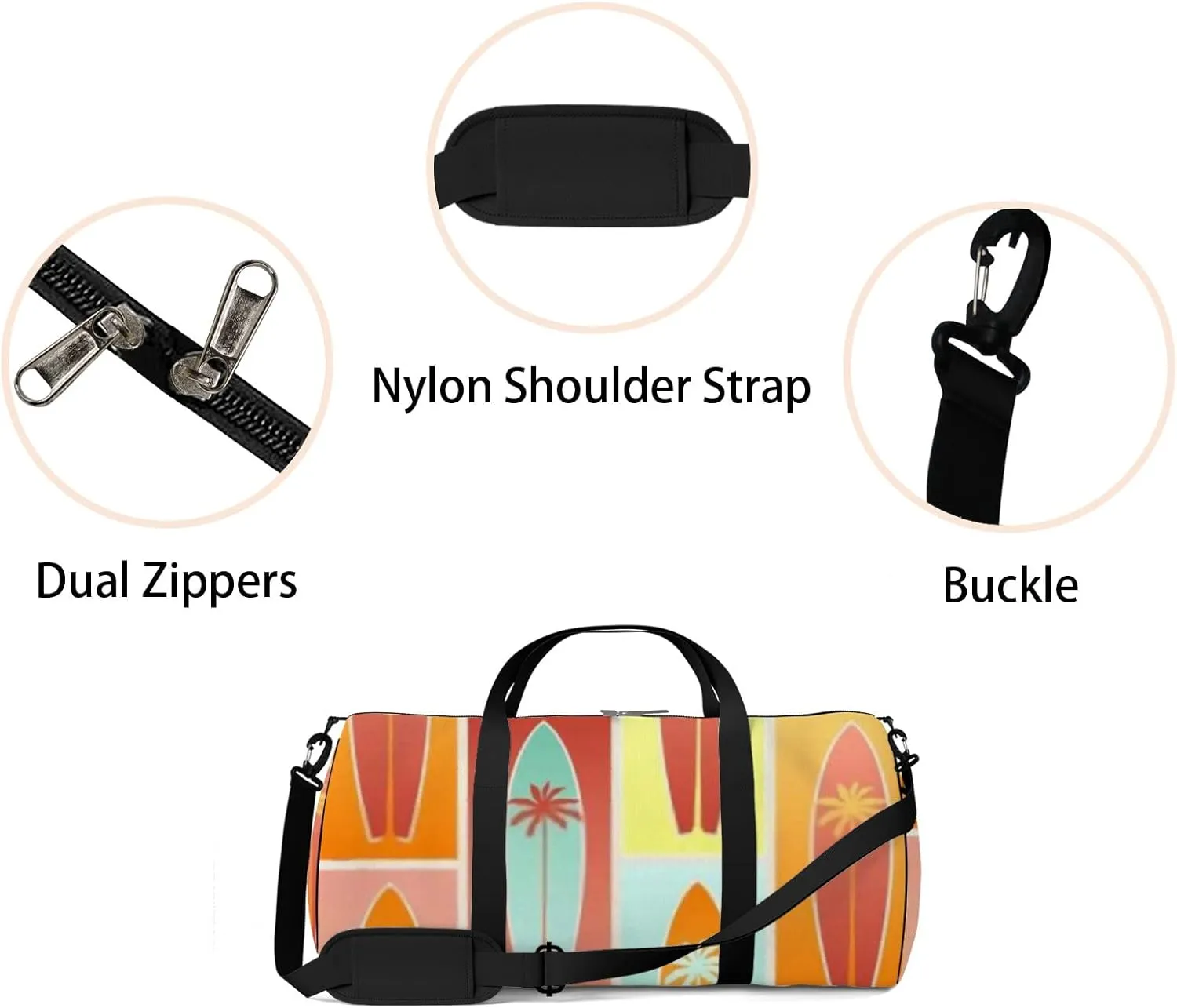 Sports Gym Bag for Women and Men Waterproof Summer Surfboards Palm Tree Duffel Bag Lightweight Carryon Traveling Boarding Gripsack