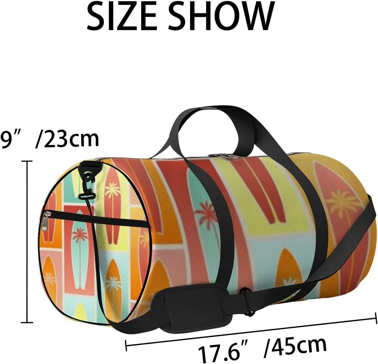 Sports Gym Bag for Women and Men Waterproof Summer Surfboards Palm Tree Duffel Bag Lightweight Carryon Traveling Boarding Gripsack