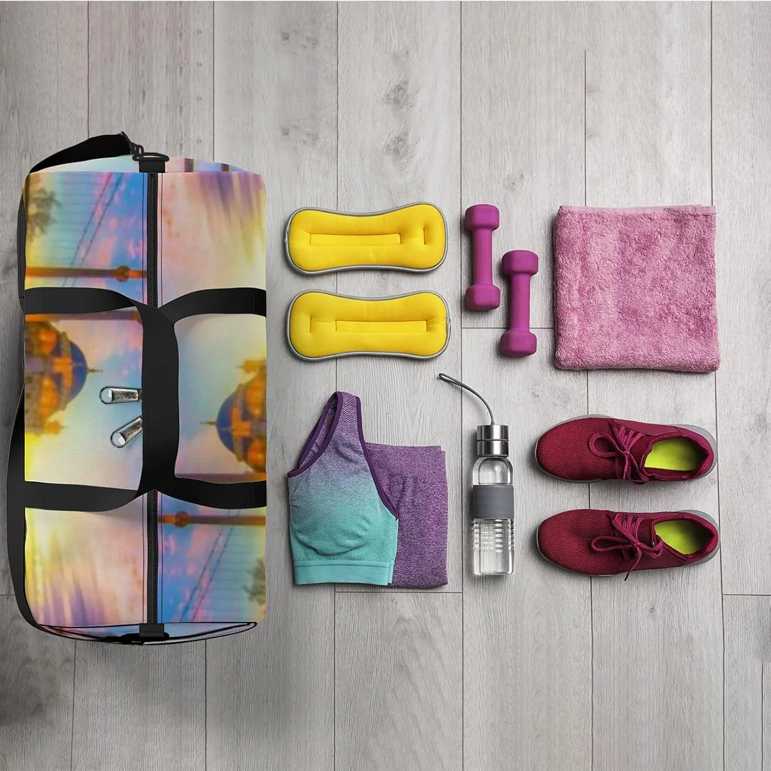 Sports Gym Bag for Women and Men Waterproof Sunrise Clouds Duffel Bag Lightweight Carryon Traveling Boarding Gripsack
