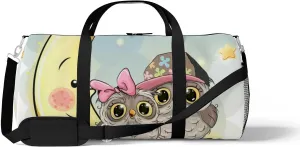 Sports Gym Bag for Women and Men Waterproof Two Cute Owls Is Sitting On The Moon Duffel Bag Lightweight Carryon Traveling Boarding Gripsack