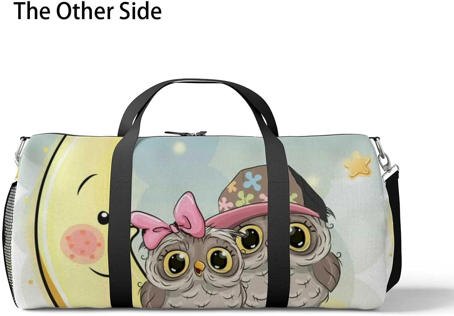 Sports Gym Bag for Women and Men Waterproof Two Cute Owls Is Sitting On The Moon Duffel Bag Lightweight Carryon Traveling Boarding Gripsack