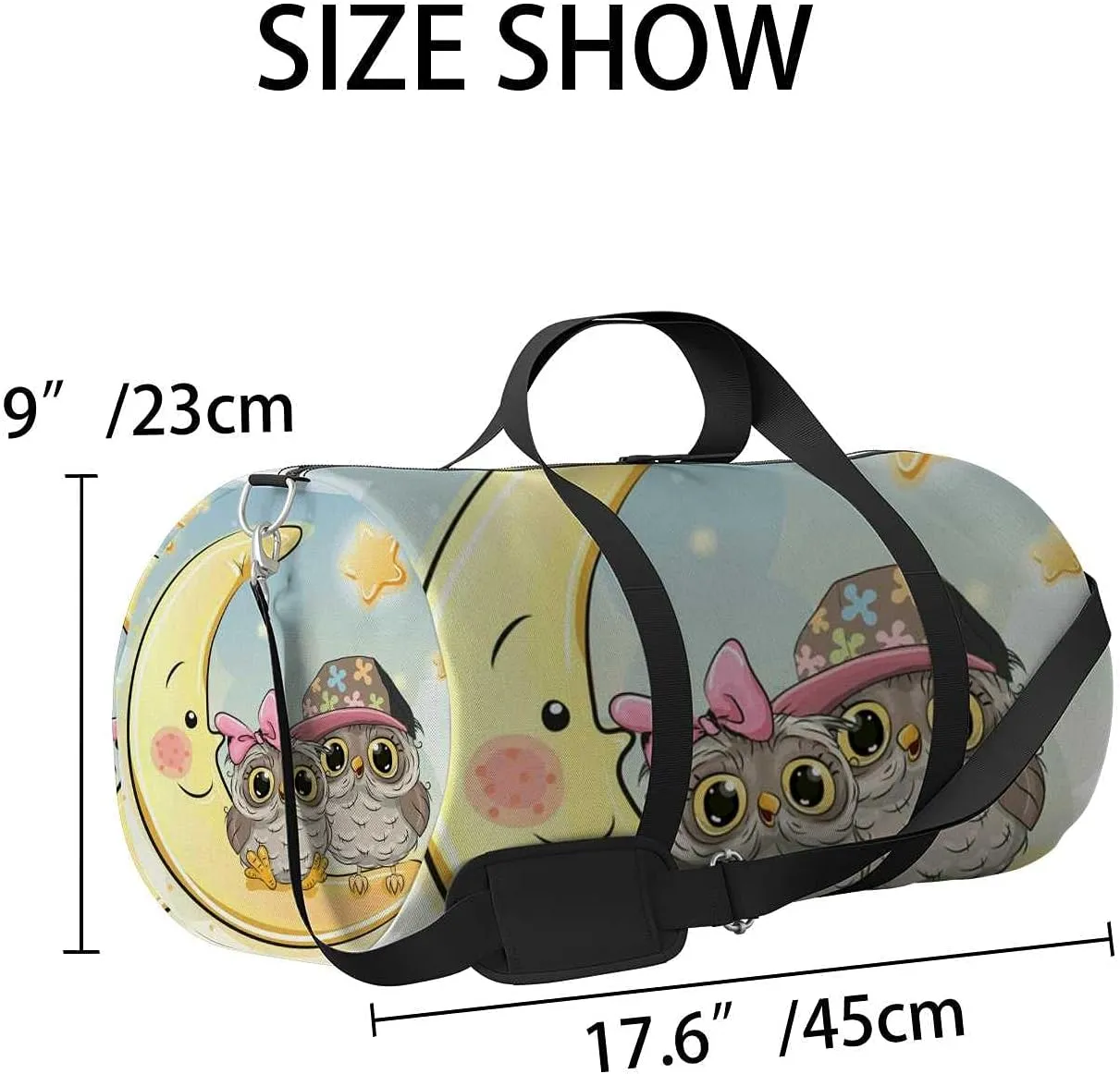Sports Gym Bag for Women and Men Waterproof Two Cute Owls Is Sitting On The Moon Duffel Bag Lightweight Carryon Traveling Boarding Gripsack