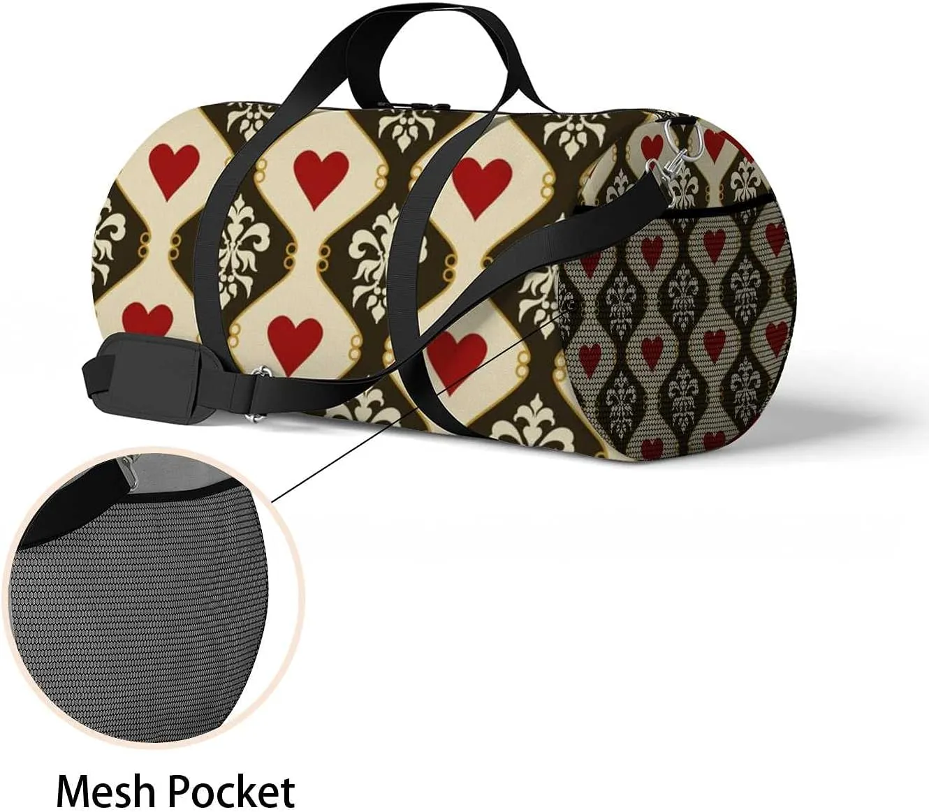 Sports Gym Bag for Women and Men Waterproof Victorian Hearts Duffel Bag Lightweight Carryon Traveling Boarding Gripsack