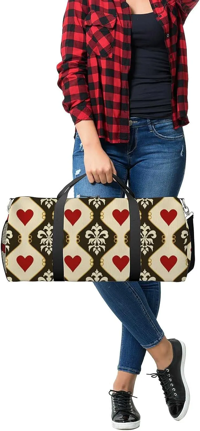 Sports Gym Bag for Women and Men Waterproof Victorian Hearts Duffel Bag Lightweight Carryon Traveling Boarding Gripsack