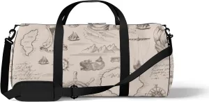 Sports Gym Bag for Women and Men Waterproof Vintage Hand Drawn Sailboats Map Anchors Sea Monsters Duffel Bag Lightweight Carryon Traveling Boarding Gripsack