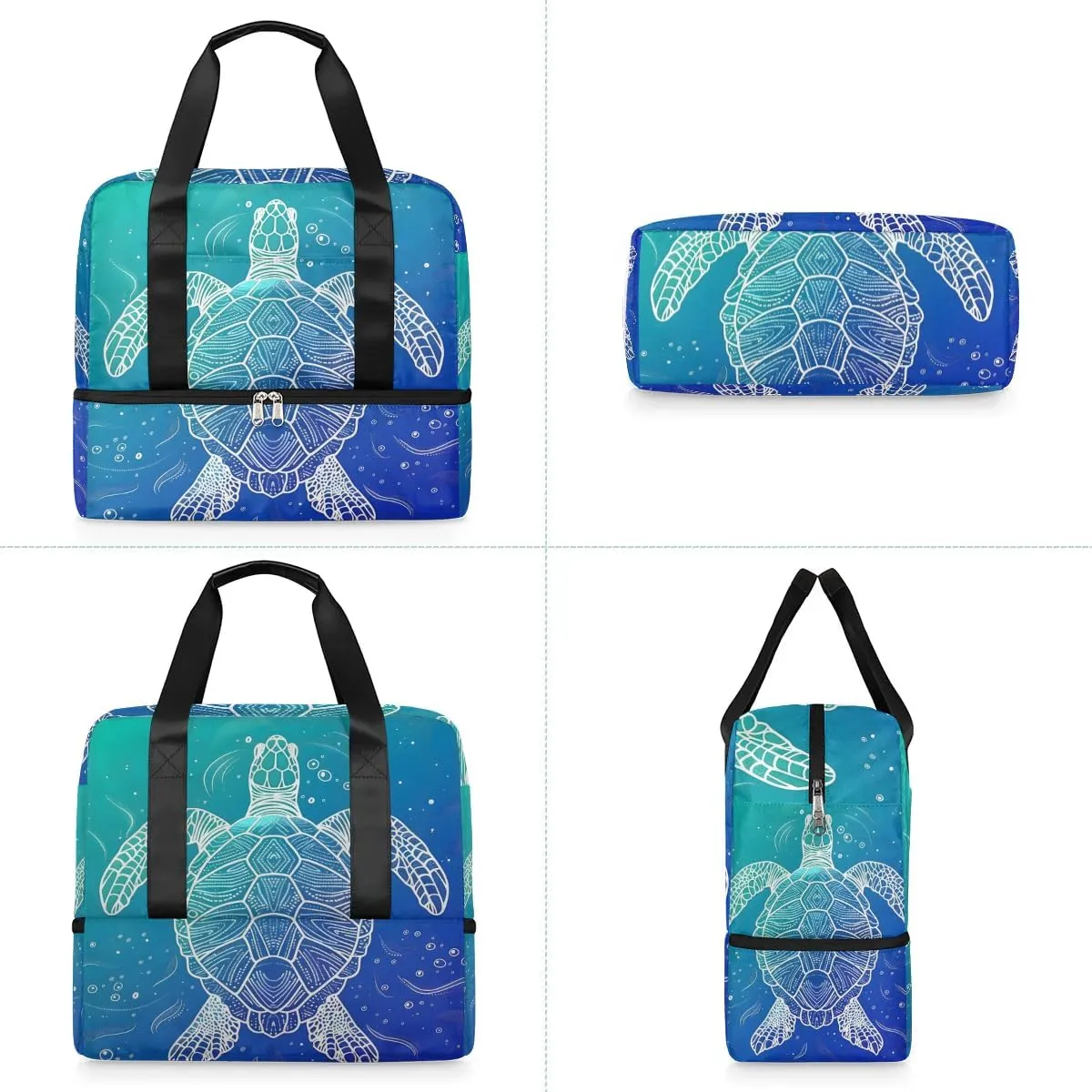 Sports Gym Bag Ocean Turtle Travel Duffel Bag Waterproof Lightweight Swim Bag Travel Tote Luggage Weekender Overnight Handbag Workout Bag with Shoes Compartment for Women Men