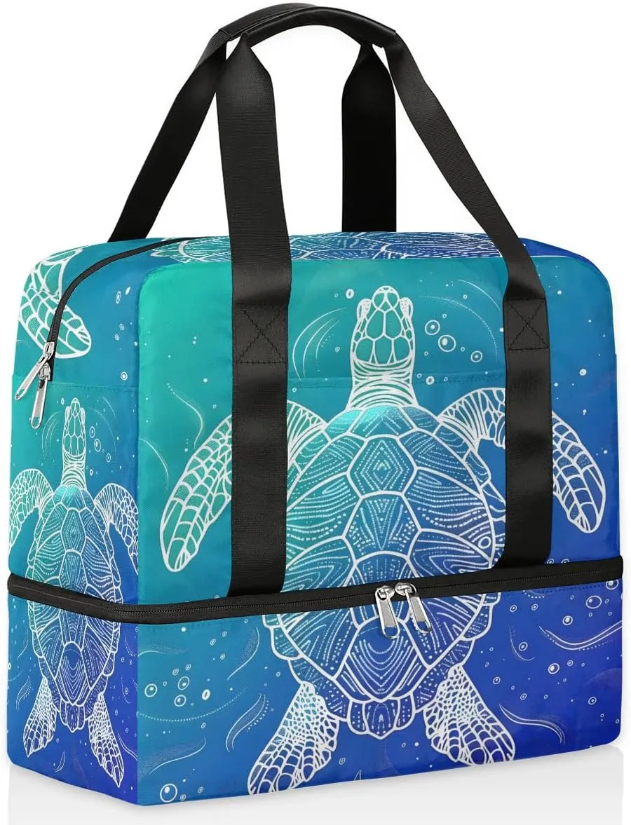 Sports Gym Bag Ocean Turtle Travel Duffel Bag Waterproof Lightweight Swim Bag Travel Tote Luggage Weekender Overnight Handbag Workout Bag with Shoes Compartment for Women Men